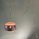 Vintage 1950s Mid Century Saucer Pendant with Rainbow Acrylic Details - Fully Restored MCM Atomic Plug-In Swag Lamp