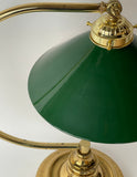 Traditional Polished Brass Banker Desk Lamp with Green Enamel Metal Shade