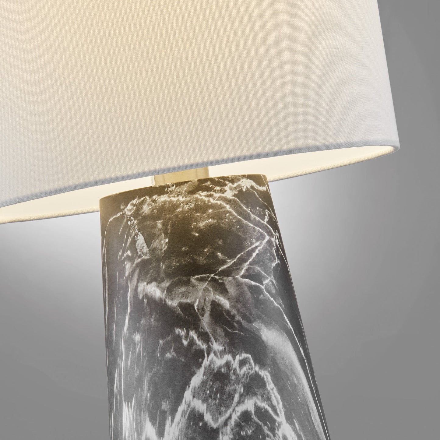 Granville Mini Retro MCM Black Marble & Birch Wood Table Lamp with Linen Drum Shade