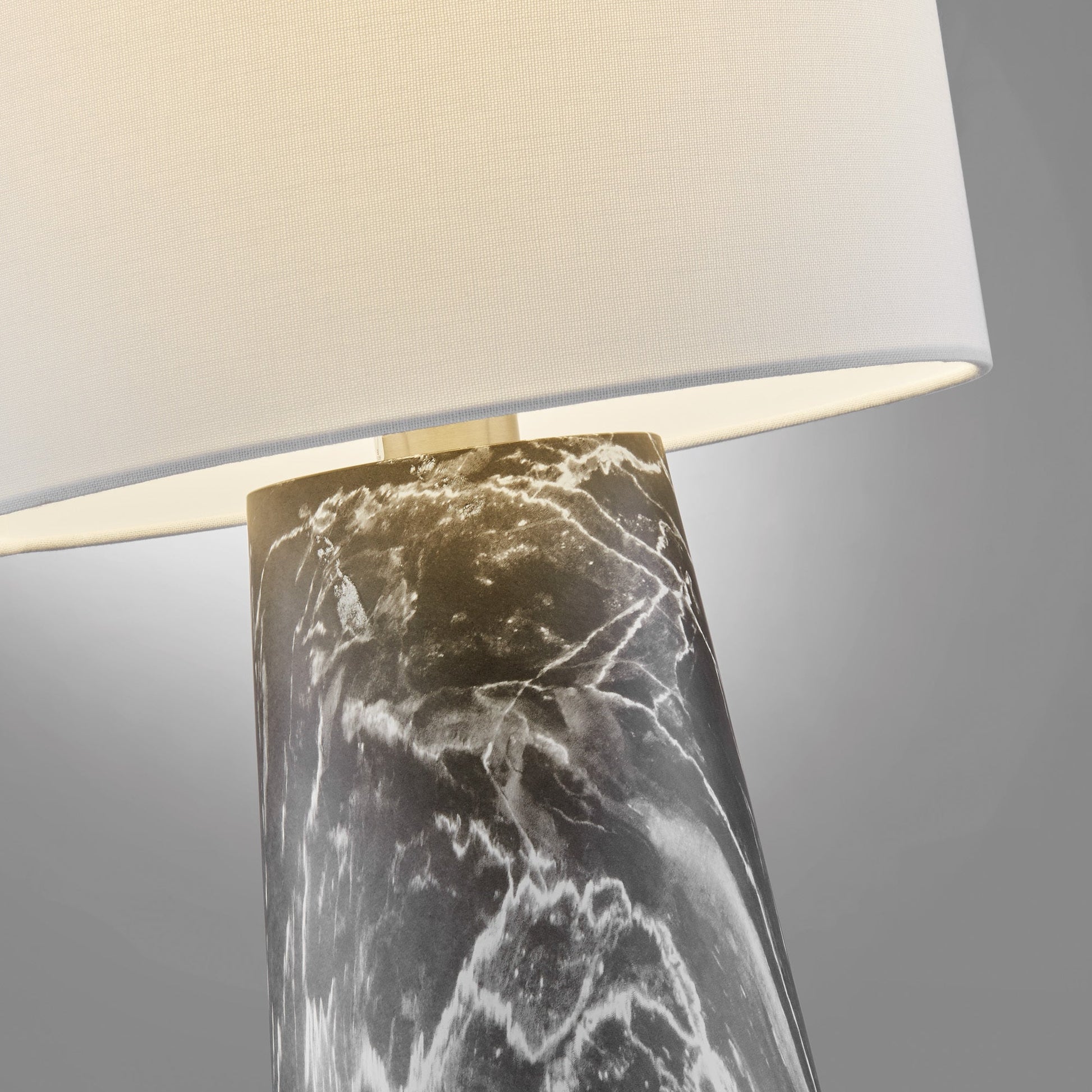 Granville Mini Retro MCM Black Marble & Birch Wood Table Lamp with Linen Drum Shade