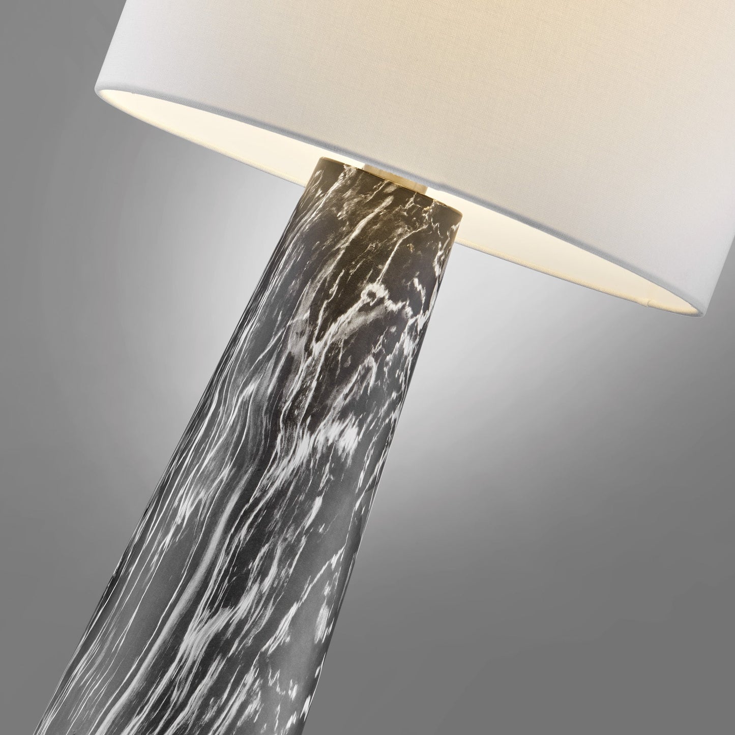 Granville Retro MCM Black Marble & Birch Wood Table Lamp with Linen Drum Shade