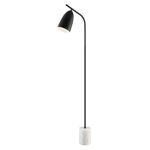 Kierra 1-Light Black Modern Cone Floor Lamp with White Marble Base