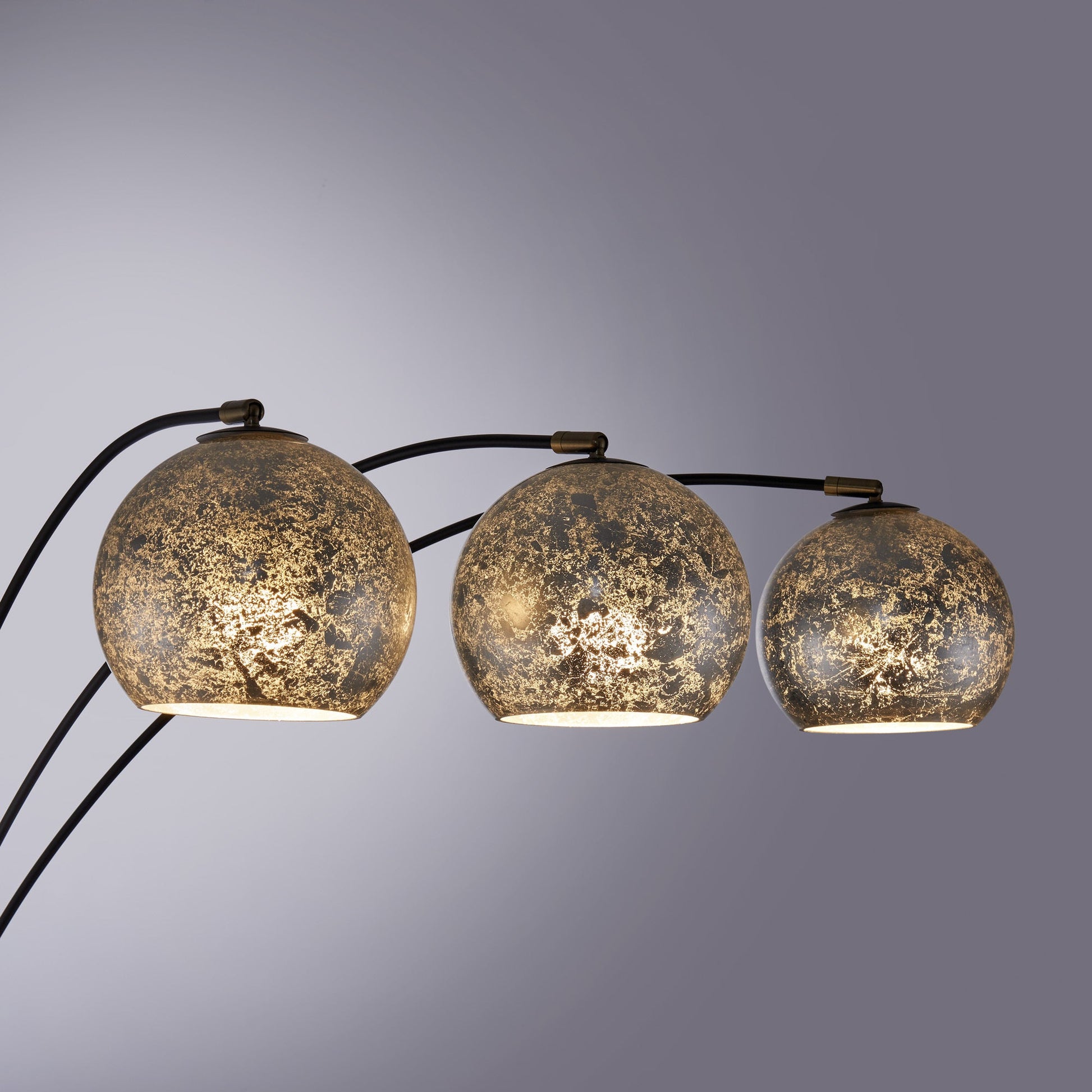 Molina Black Metal & Silver Metallic Mercury Glass 3-Light Modern Arc Floor Lamp