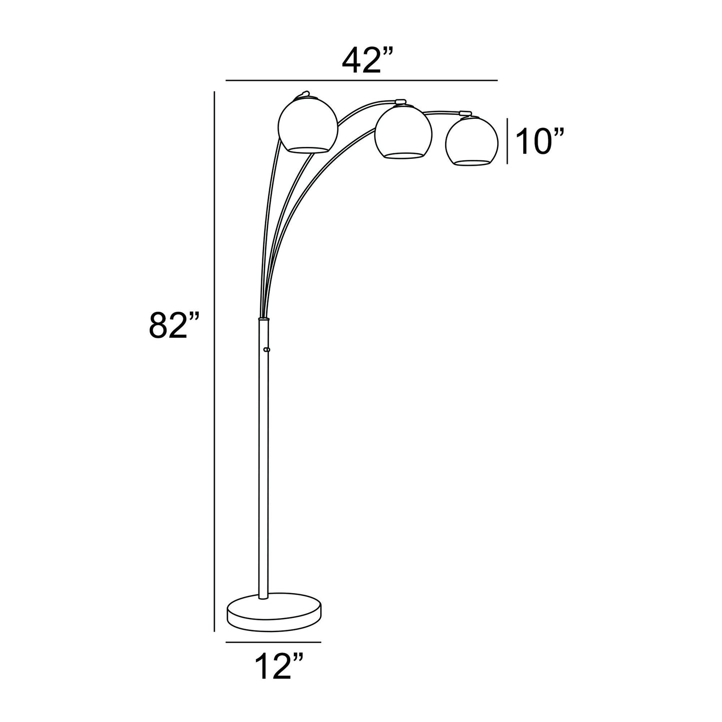 Molina Black Metal & Silver Metallic Mercury Glass 3-Light Modern Arc Floor Lamp