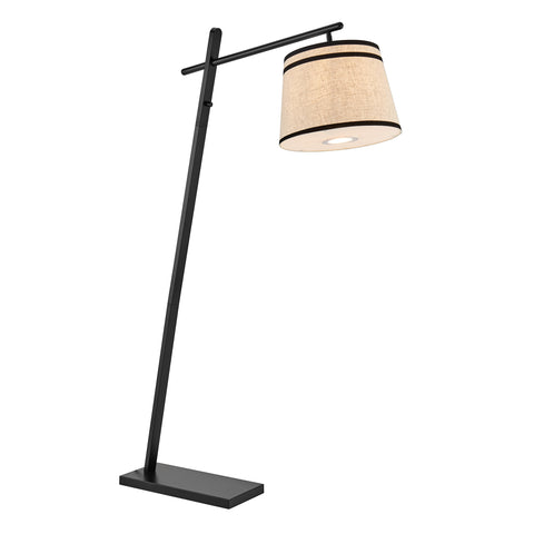 Gaines Black Art Deco Modern Arc Floor Lamp with Linen Shade