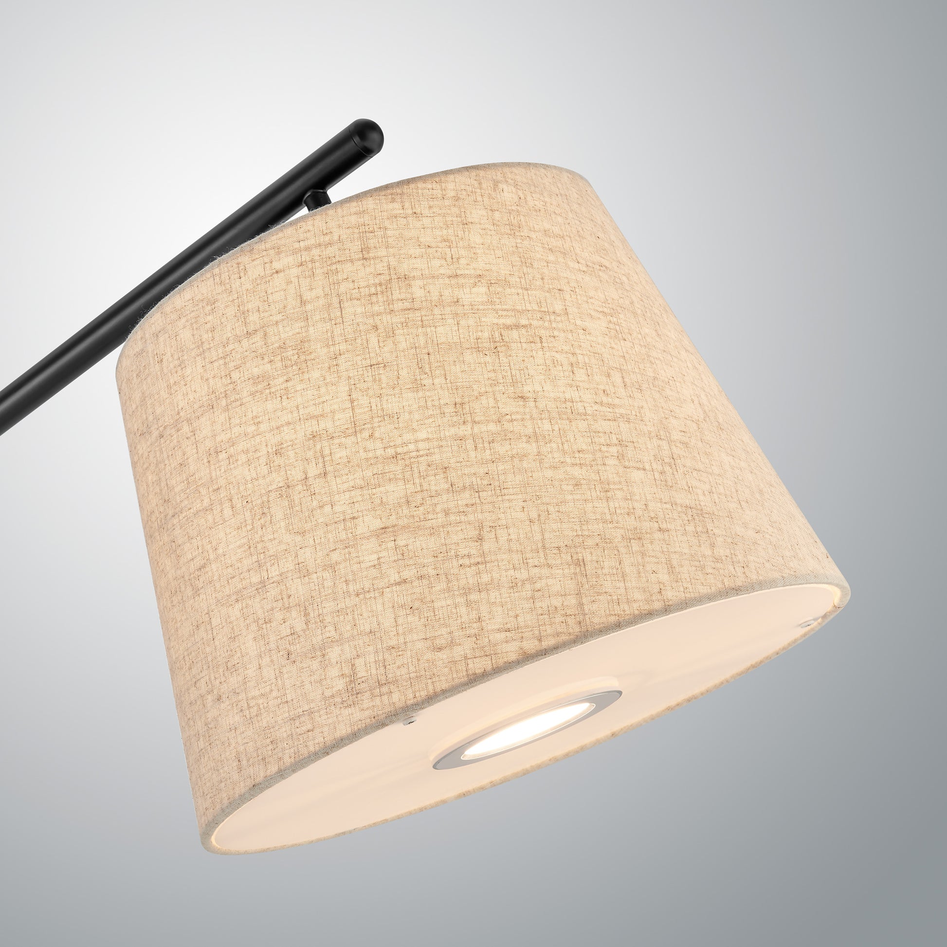 Gaines Black MCM Modern Arc Floor Lamp with Linen Shade