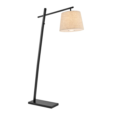 Gaines Black MCM Modern Arc Floor Lamp with Linen Shade