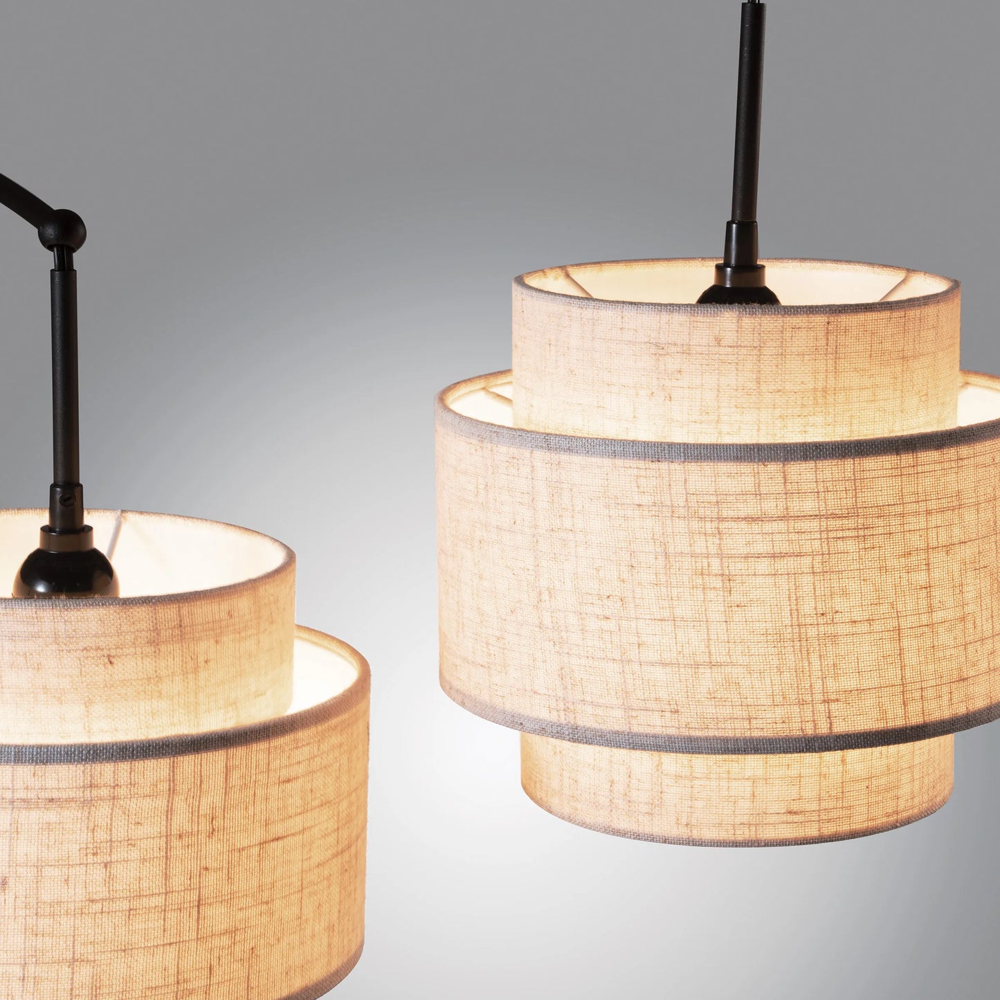 Deena Matte Black Metal 3-Light Arc Floor Lamp with Retro Tiered White Linen Drum Shade