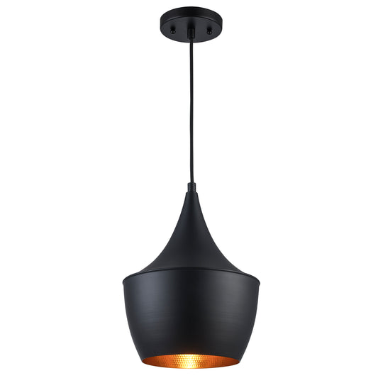 Dixon Modern Metal Downlight Pendant Lamp in Black + Hammered Gold