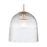 Meadow 12" Ribbed Clear Glass Dome 1-Light Pendant Fixture in Modern Brass