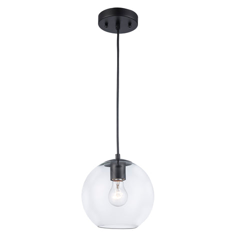Luther 8" Clear Glass Modern Globe Pendant in Black or Brushed Nickel 
