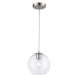Luther 8" Clear Glass Modern Globe Pendant in Black or Brushed Nickel 