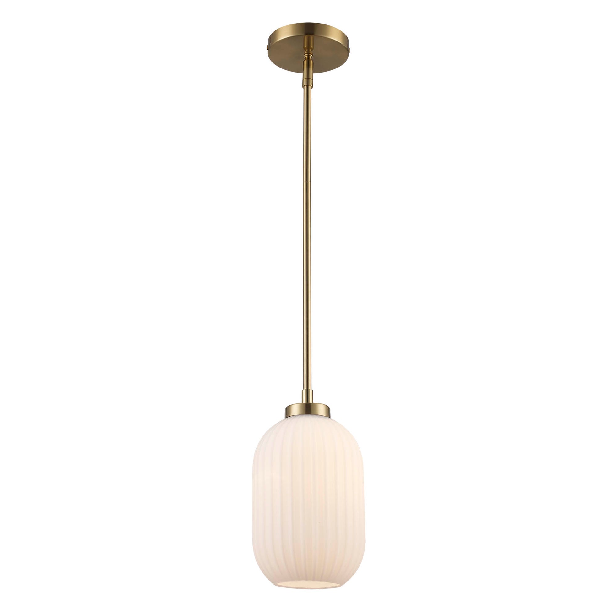 Skyline Small Ribbed Glass Oval 1-Light Pendant Fixture in Modern Brass or Satin Black