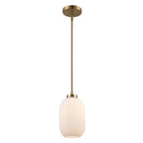 Skyline Small Ribbed Glass Oval 1-Light Pendant Fixture in Modern Brass or Satin Black