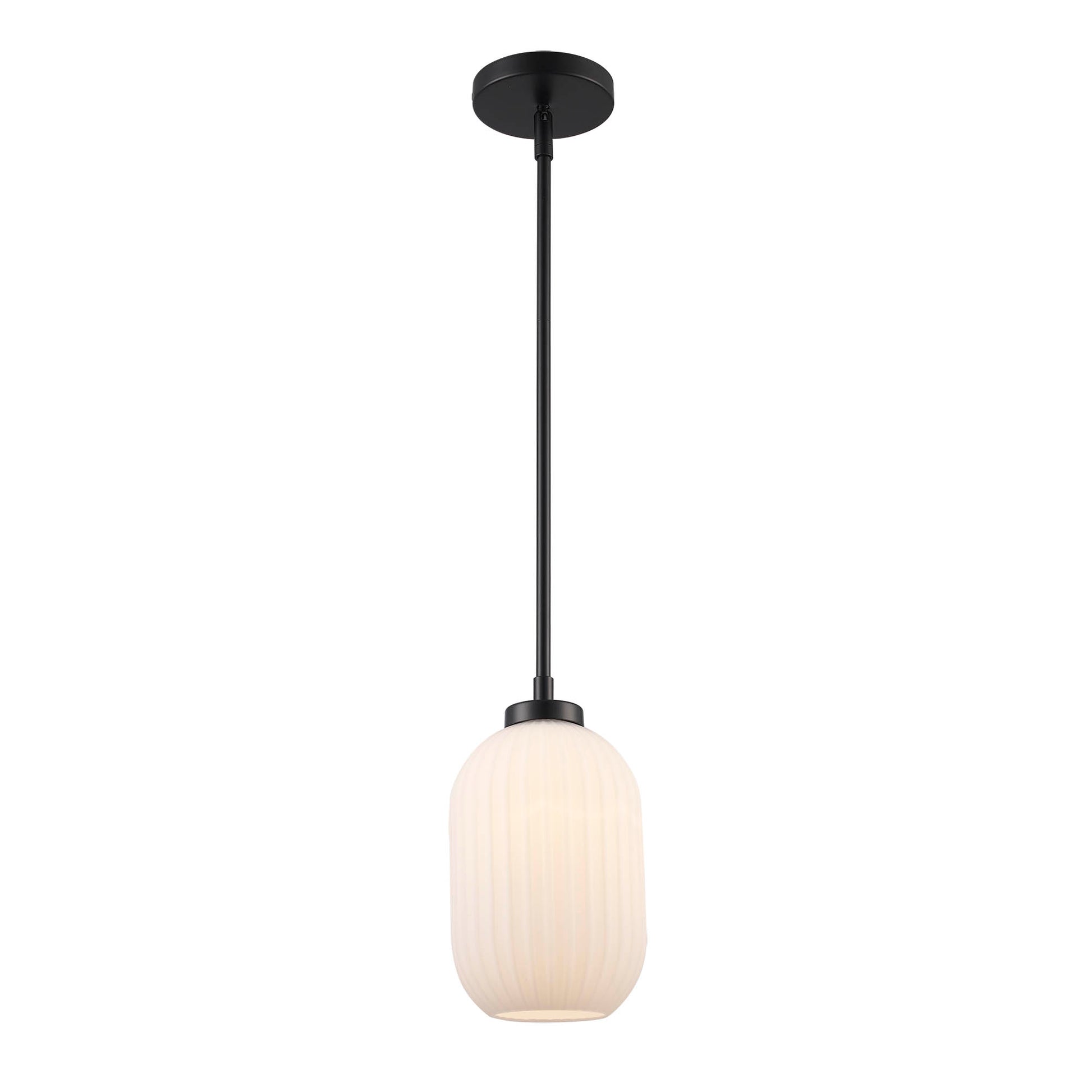 Skyline Small Ribbed Glass Oval 1-Light Pendant Fixture in Modern Brass or Satin Black