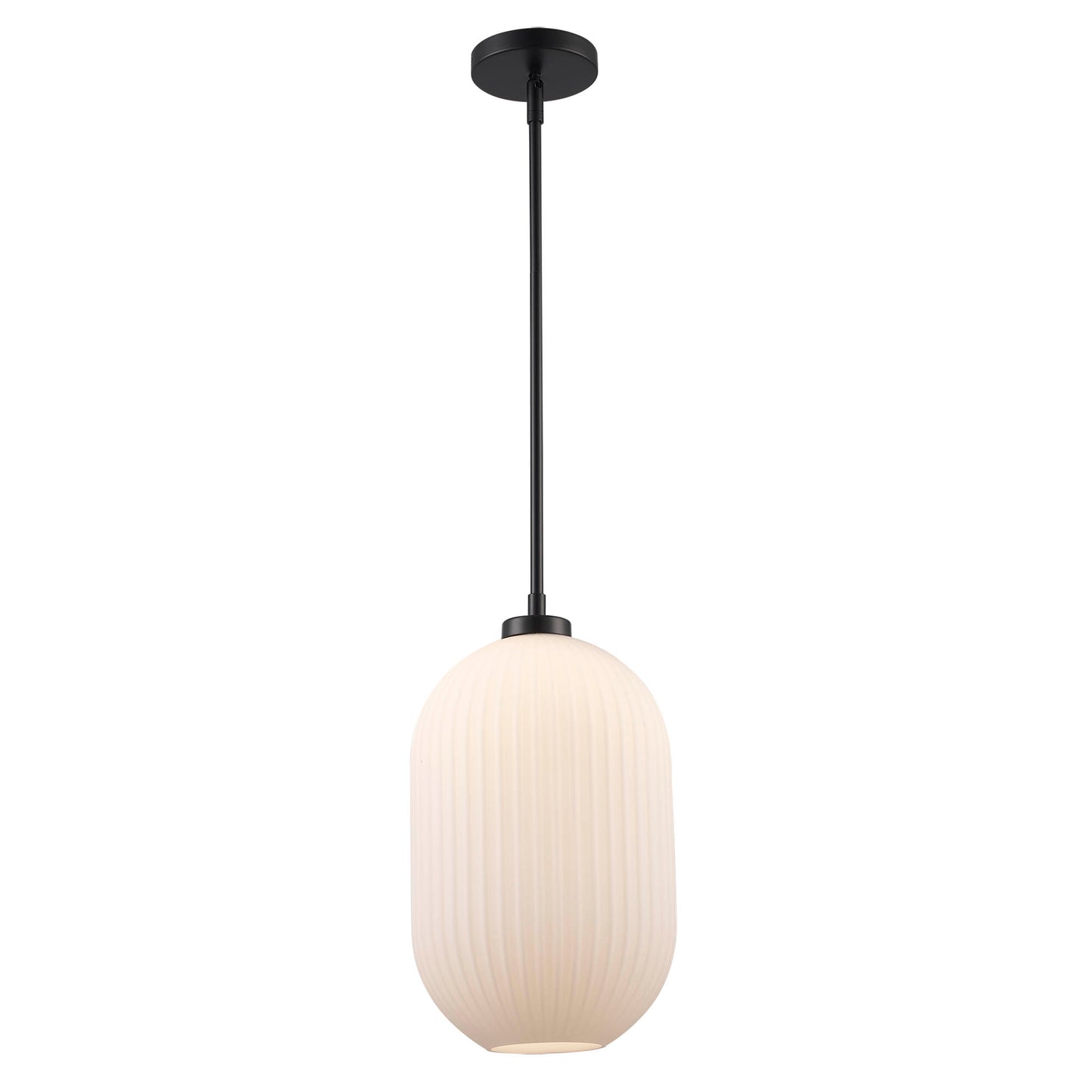 Skyline Large Ribbed Glass Oval 1-Light Pendant Fixture in Modern Brass or Satin Black
