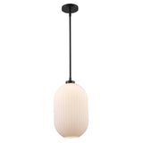 Skyline Large Ribbed Glass Oval 1-Light Pendant Fixture in Modern Brass or Satin Black