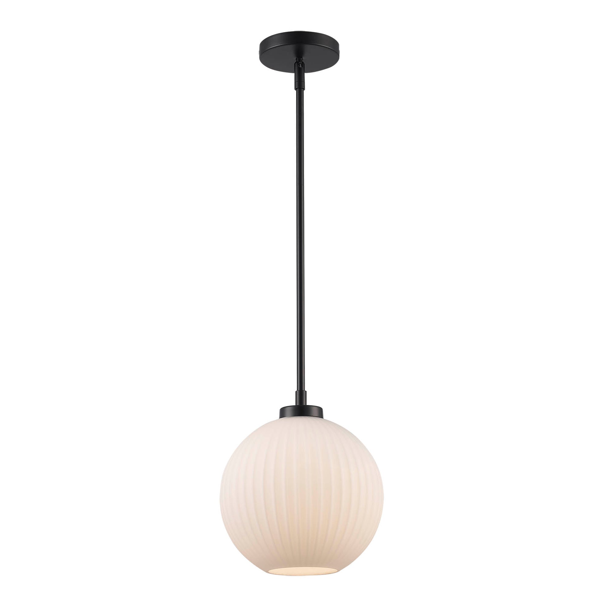 Skyline 9" Ribbed Glass Globe 1-Light Pendant Fixture in Modern Brass or Satin Black