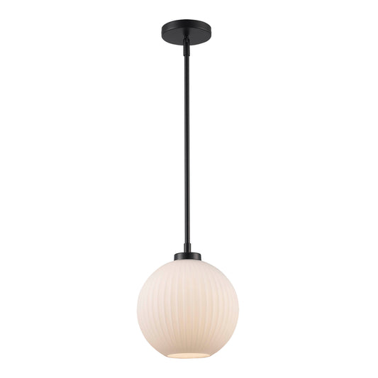 Skyline 9" Ribbed Glass Globe 1-Light Pendant Fixture in Modern Brass or Satin Black