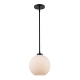 Skyline 9" Ribbed Glass Globe 1-Light Pendant Fixture in Modern Brass or Satin Black