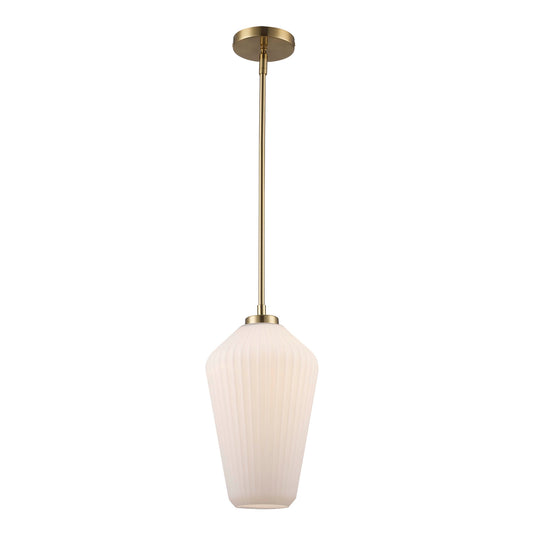 Skyline 15" Ribbed Tapered Geometric Glass Globe 1-Light Pendant Fixture in Modern Brass or Satin Black