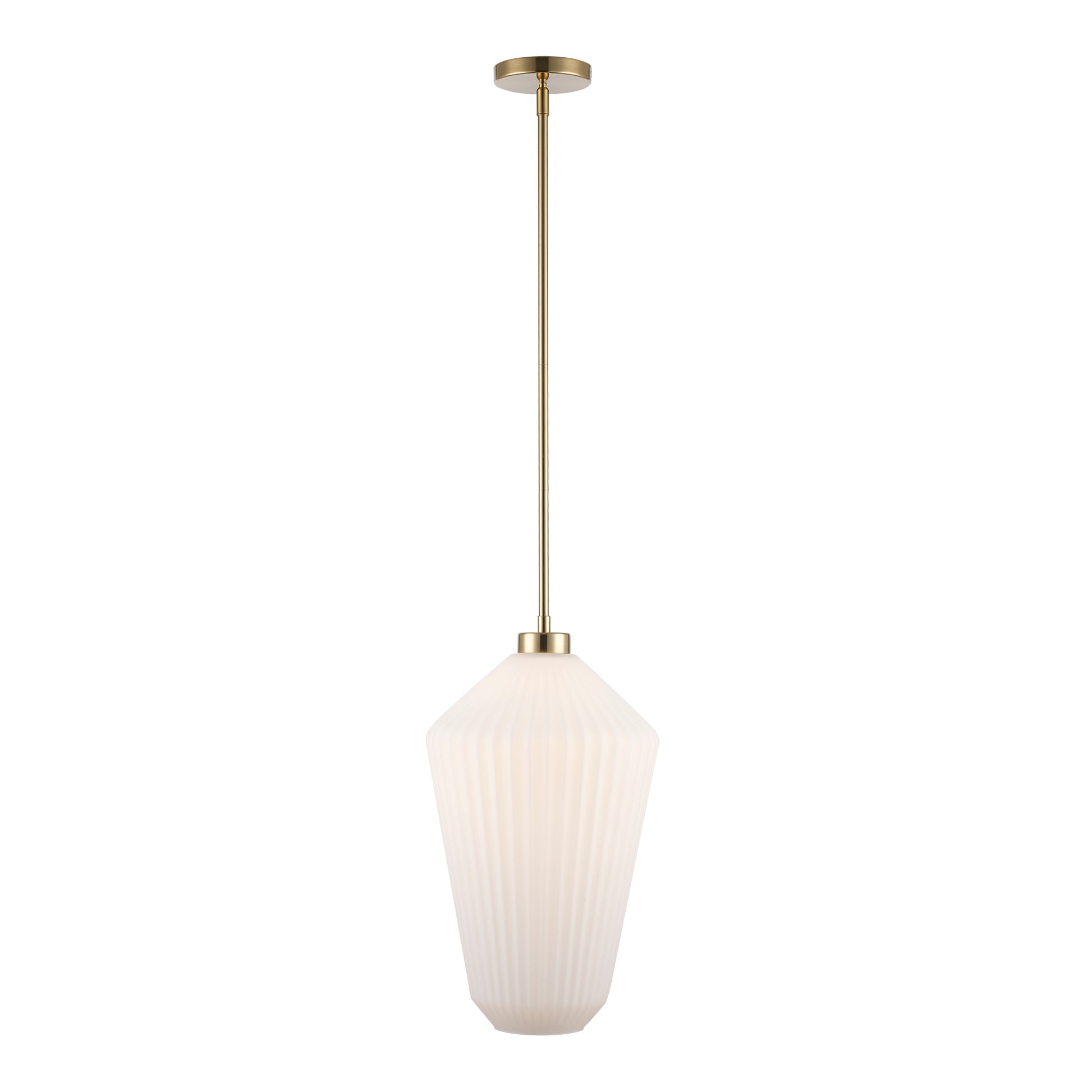 Skyline 19" Ribbed Tapered Geometric Glass Globe 1-Light Pendant Fixture in Modern Brass or Satin Black