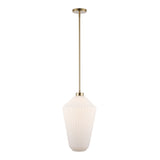 Skyline 19" Ribbed Tapered Geometric Glass Globe 1-Light Pendant Fixture in Modern Brass or Satin Black