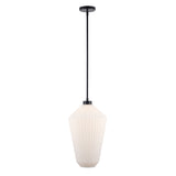 Skyline 19" Ribbed Tapered Geometric Glass Globe 1-Light Pendant Fixture in Modern Brass or Satin Black