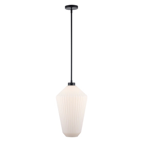 Skyline 19" Ribbed Tapered Geometric Glass Globe 1-Light Pendant Fixture in Modern Brass or Satin Black