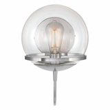 Maria 1-Light Retro Silver + Clear Glass Globe Wall Sconce Vanity Light by Westinghouse