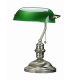 Traditional Brass Banker Cased Glass Desk Lamp in Brass