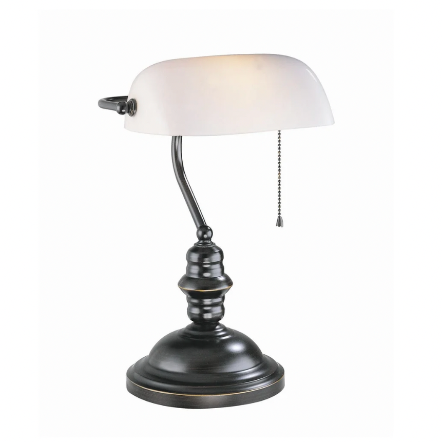 Traditional Brass Banker Cased Glass Desk Lamp in Bronze