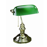 Traditional Brass Banker Cased Glass Desk Lamp in Brass