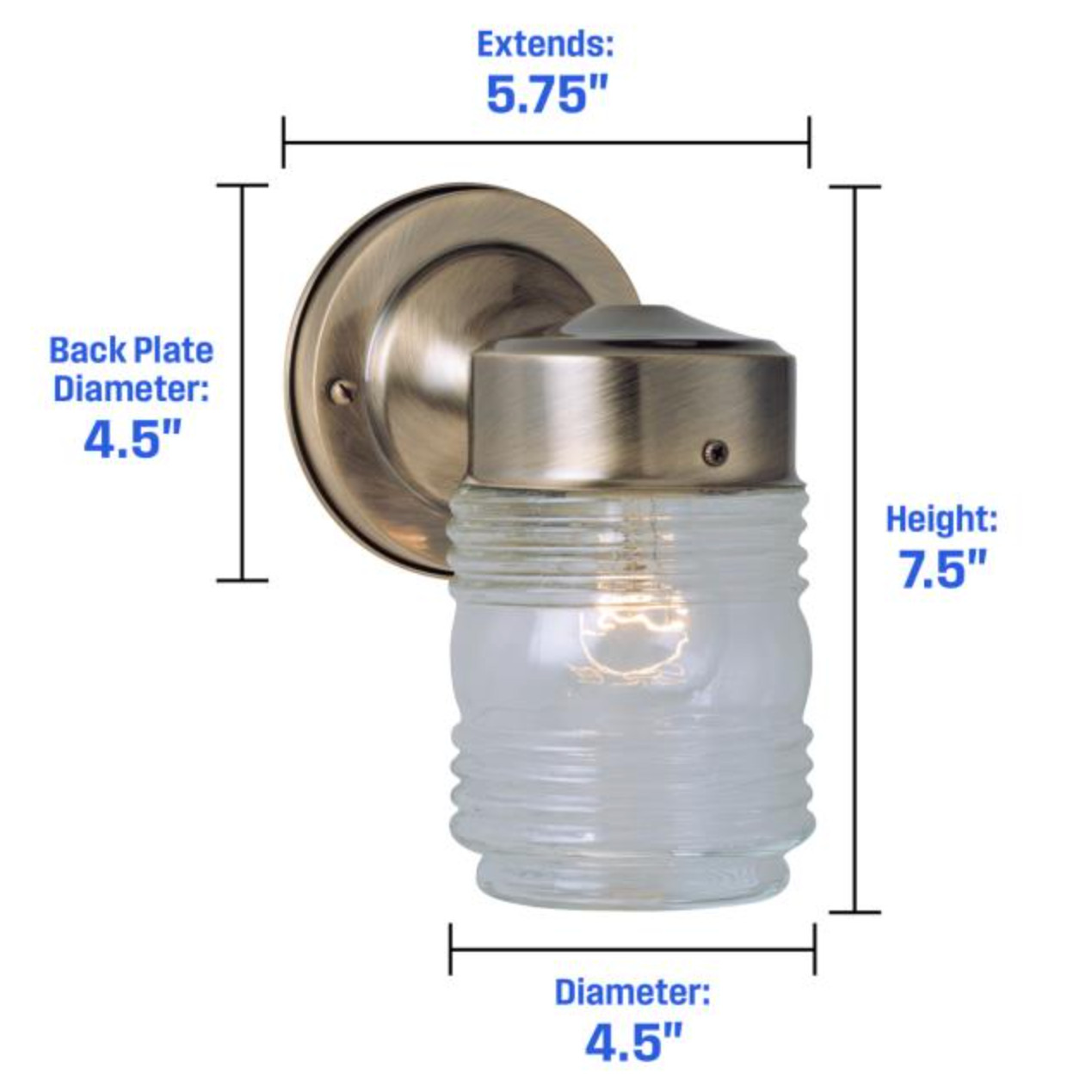 Vintage Cottage Jelly Jar Clear Glass Traditional Outdoor Porch Lantern - Exterior Wall Sconce
