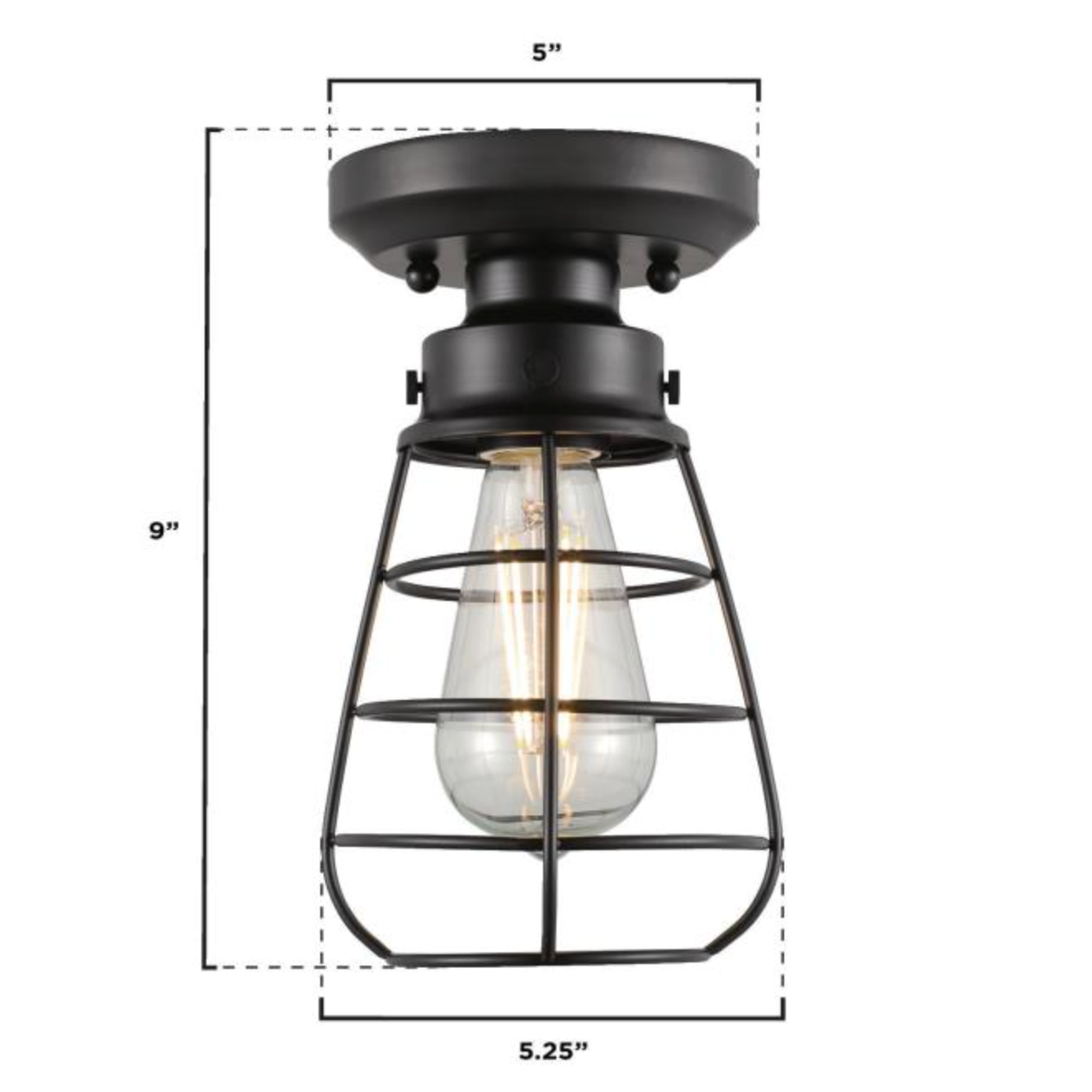 Vintage Industrial Steampunk Black Metal Cage Light - Exterior Wall Sconce or Flush Mount
