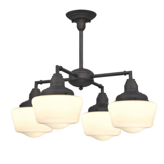 Scholar 4-Light Semi-Flush Mount / Chandelier White Schoolhouse Glass Ceiling Light Fixture