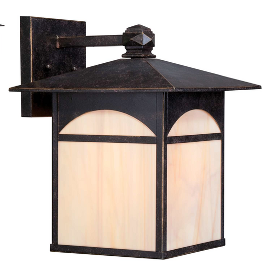 Canyon Mission Style Bronze Honey Art Glass Outdoor Craftsman Wall Lantern Light