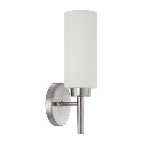 Bright Nickel and Frosted Glass 1-Light Modern Bath Sconce by Sunset Lighting