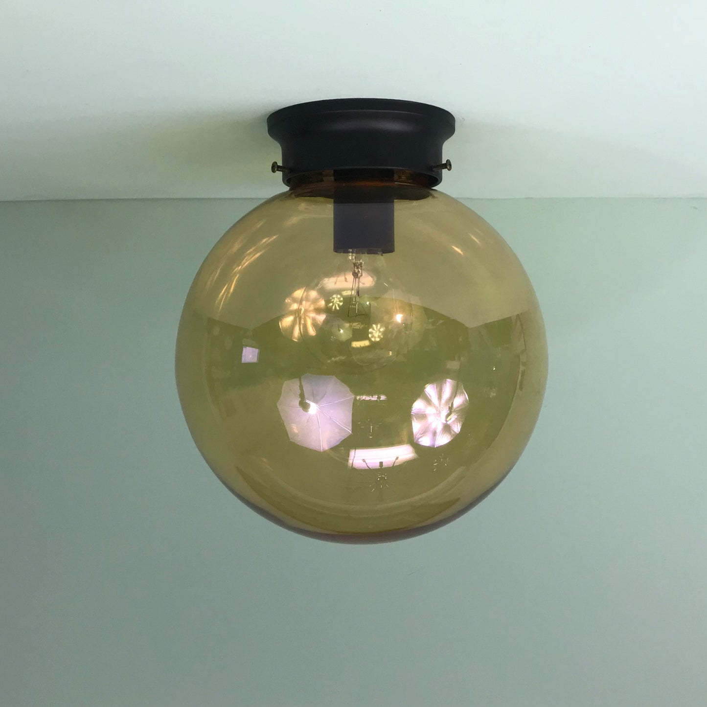 Retro 10" Amber Smoked Glass Flush Mount Light Fixture in Matte Black