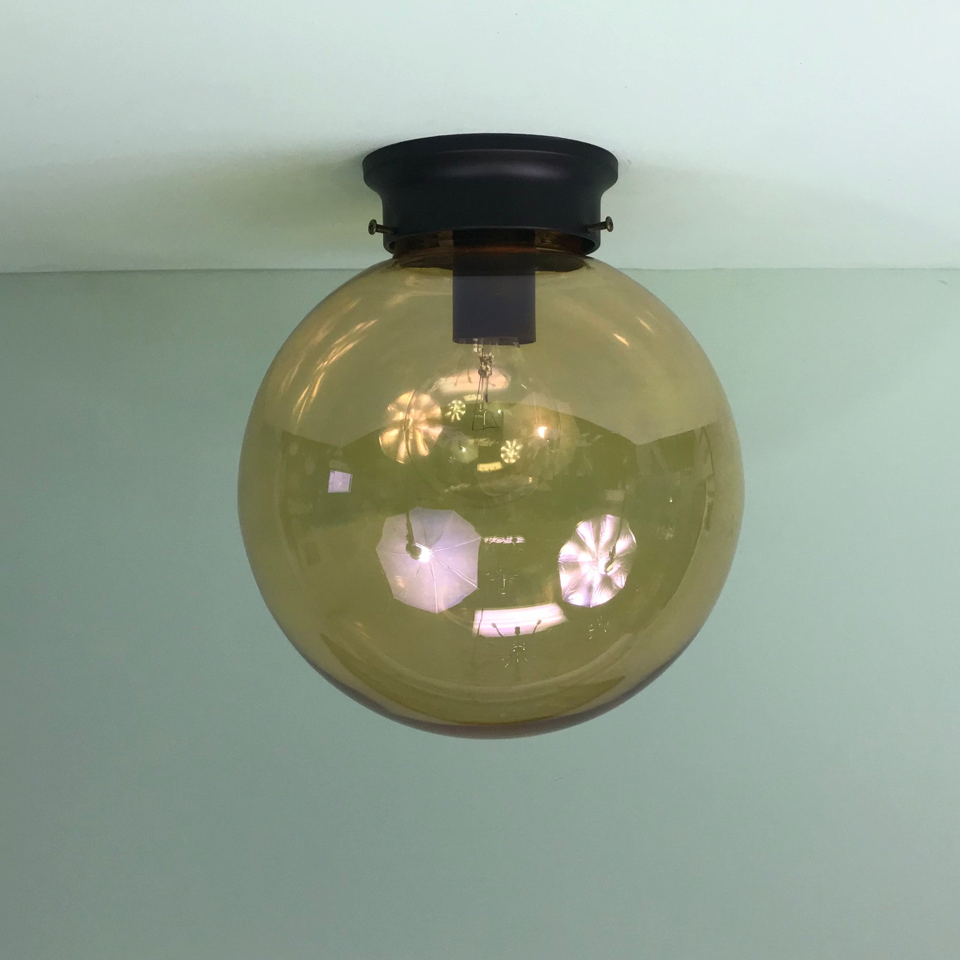 Retro 10" Amber Smoked Glass Flush Mount Light Fixture in Matte Black
