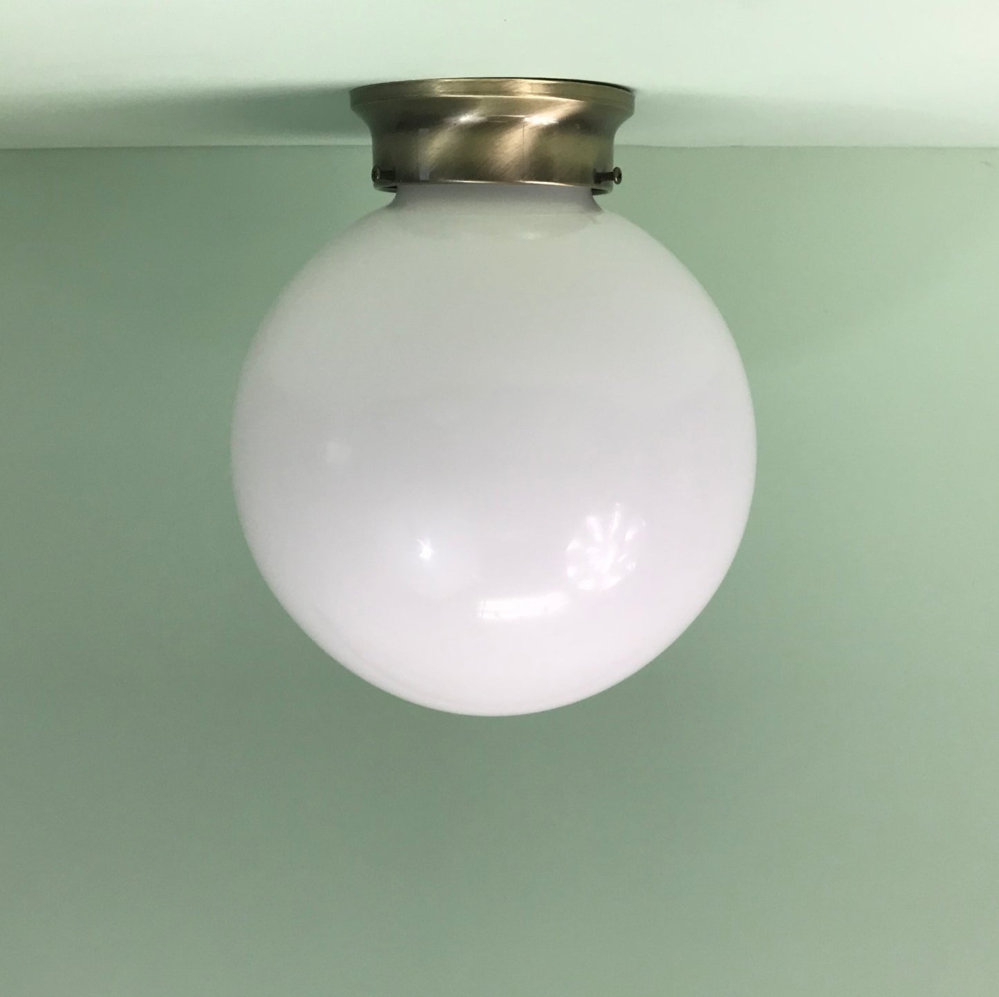 10" Opal Glass Flush Mount Globe with Antique Brass Hardware