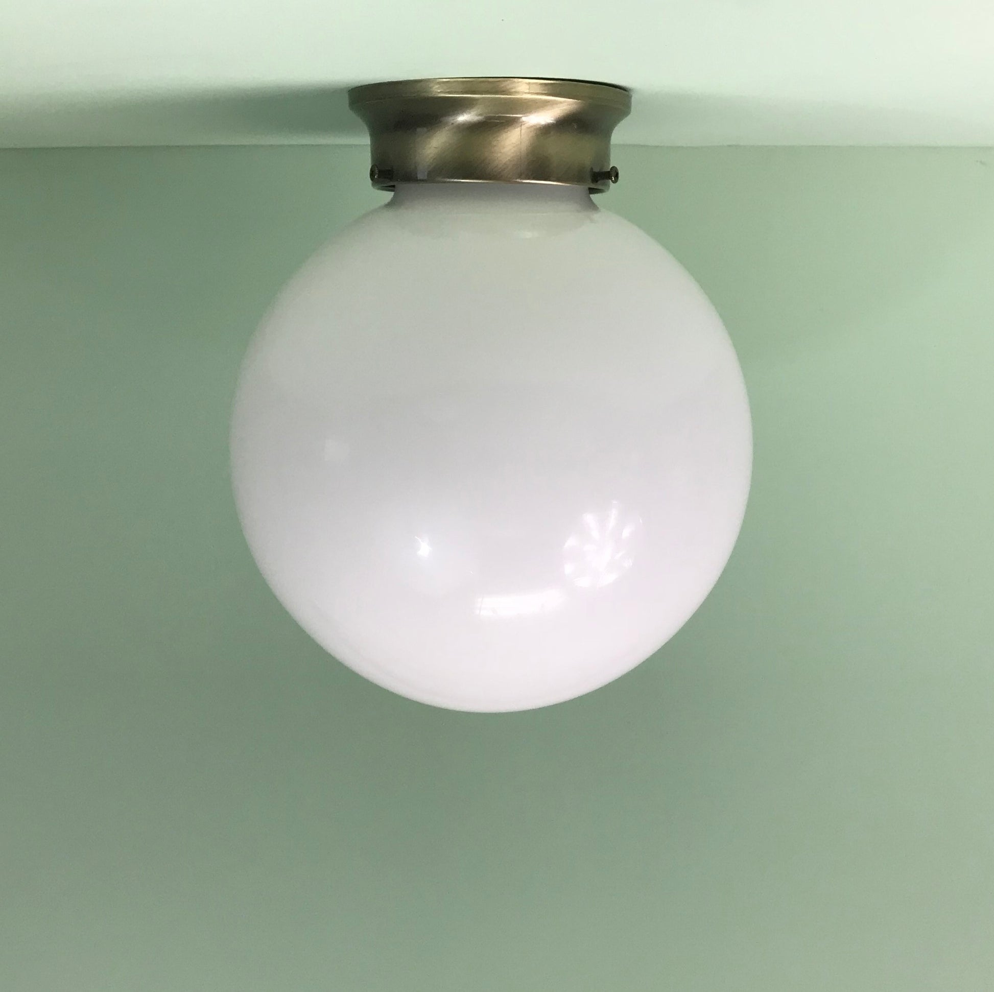 10" Opal Glass Flush Mount Globe with Antique Brass Hardware