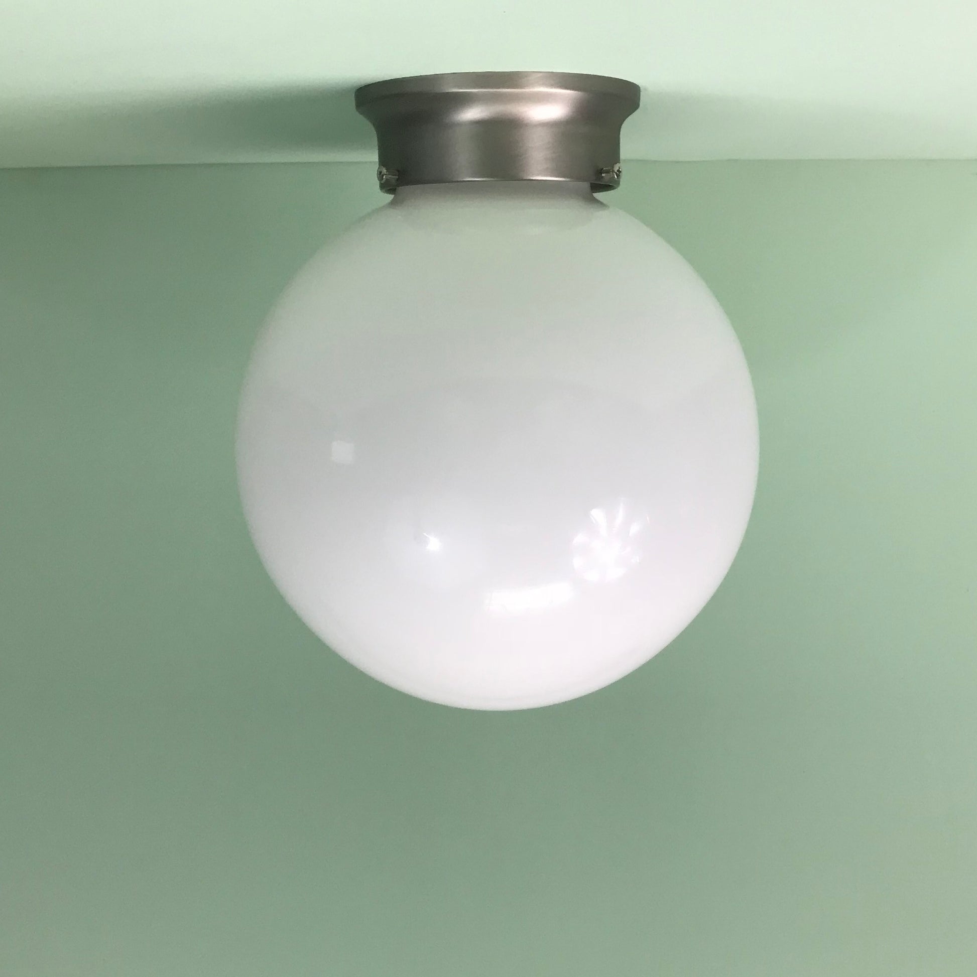 10" Opal Glass Flush Mount Globe with Satin Nickel Hardware