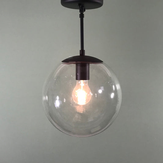 Mid Century Modern 10" Clear Glass Globe Pendant in Matte Black
