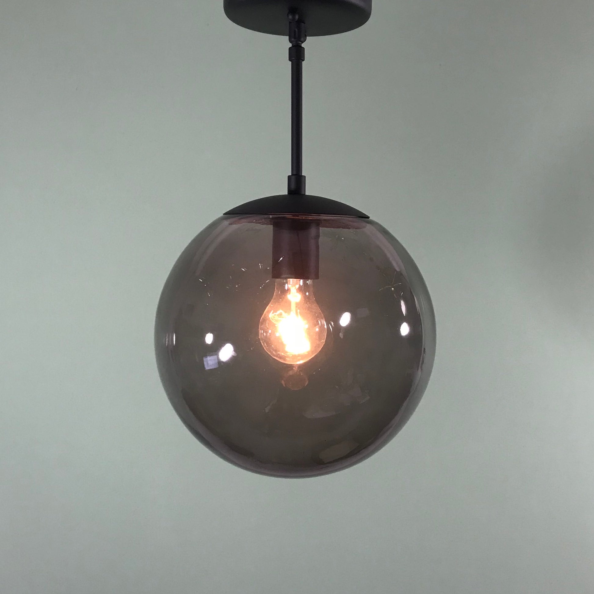 Retro 10" Smoked Glass Pendant in Matte Black