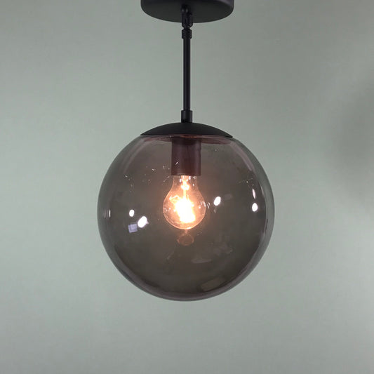Retro 10" Smoked Glass Pendant in Matte Black