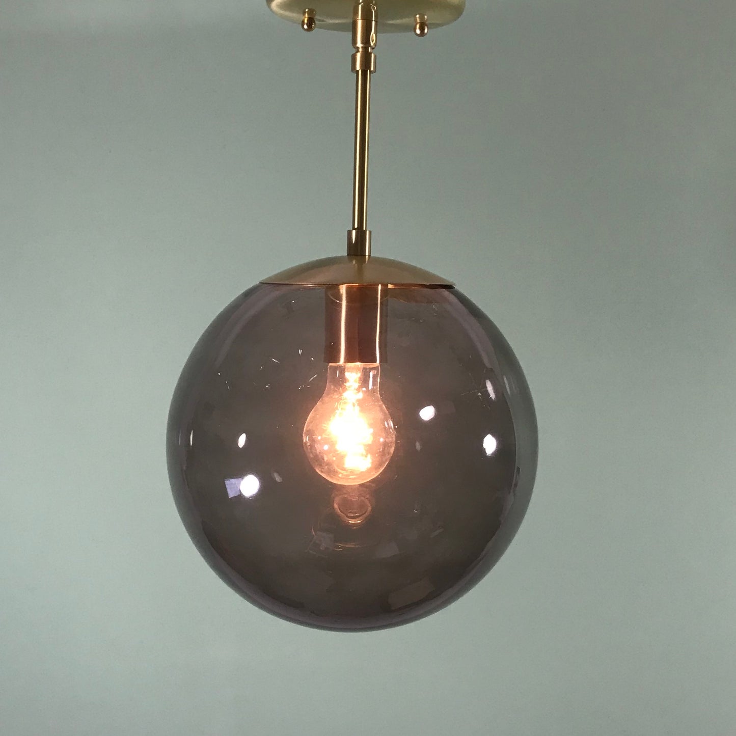 Retro 10" Smoked Glass Pendant in Satin Brass