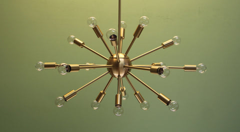 24" Midround Sputnik Chandelier Pendant Light Satin Brass