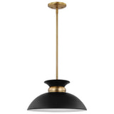 Perkins Small Retro Saucer Dome Pendant - Matte Black and Burnished Brass