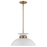 Perkins Small Retro Saucer Dome Pendant - Matte White and Burnished Brass